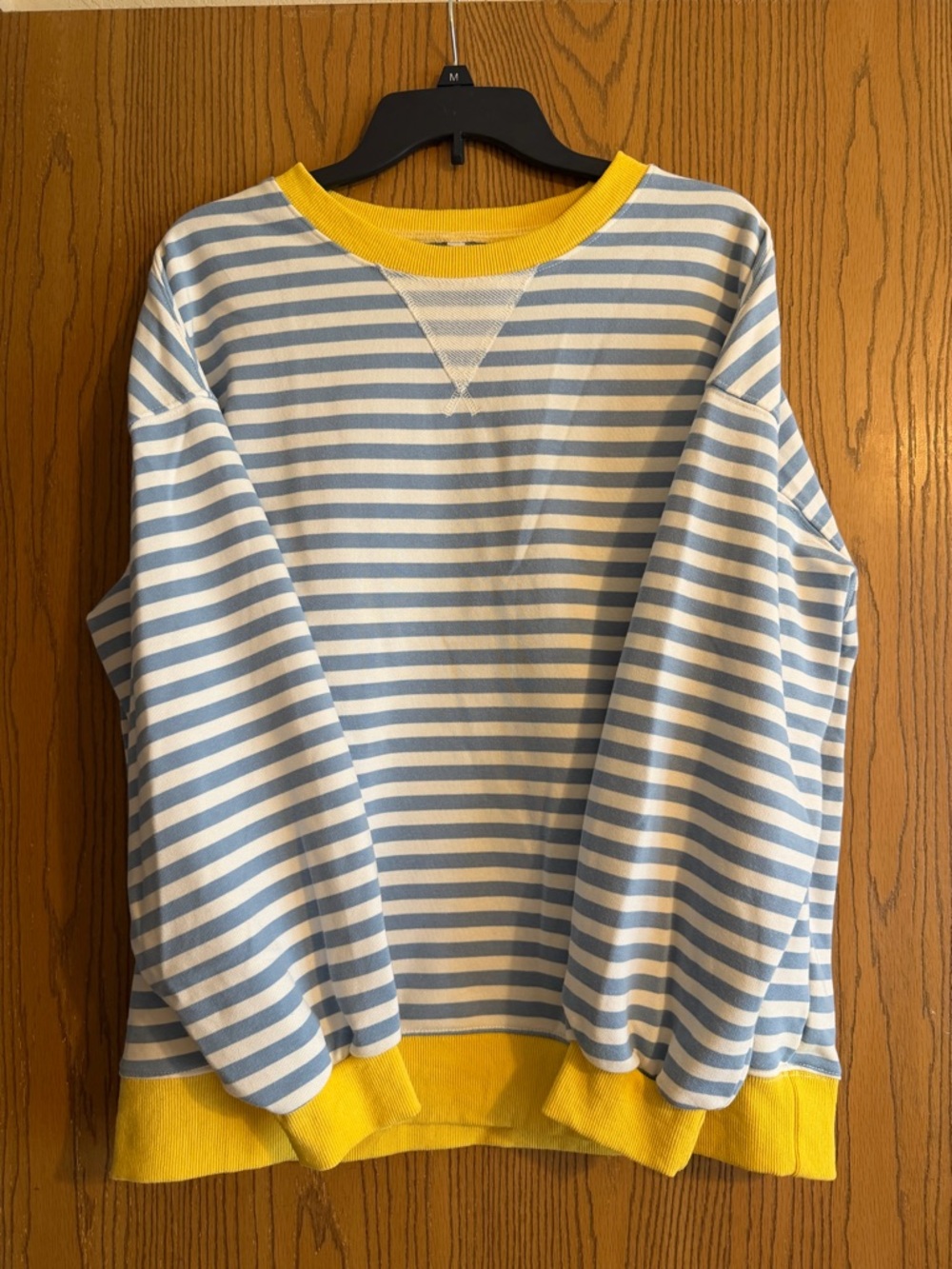 Striped Blue & White Sweatshirt with Yellow Trim